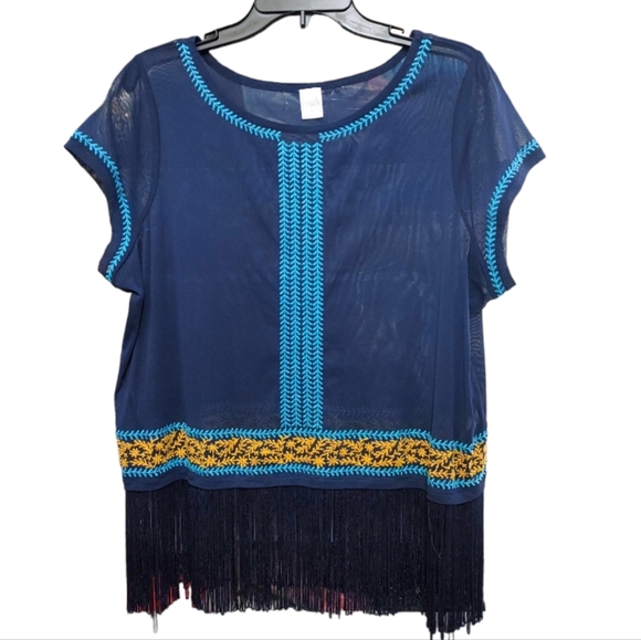 Inc Beach Blue Fringe Sheer Cap Sleeve Swim Suit Cover Up Women's Size XL - Picture 6 of 6